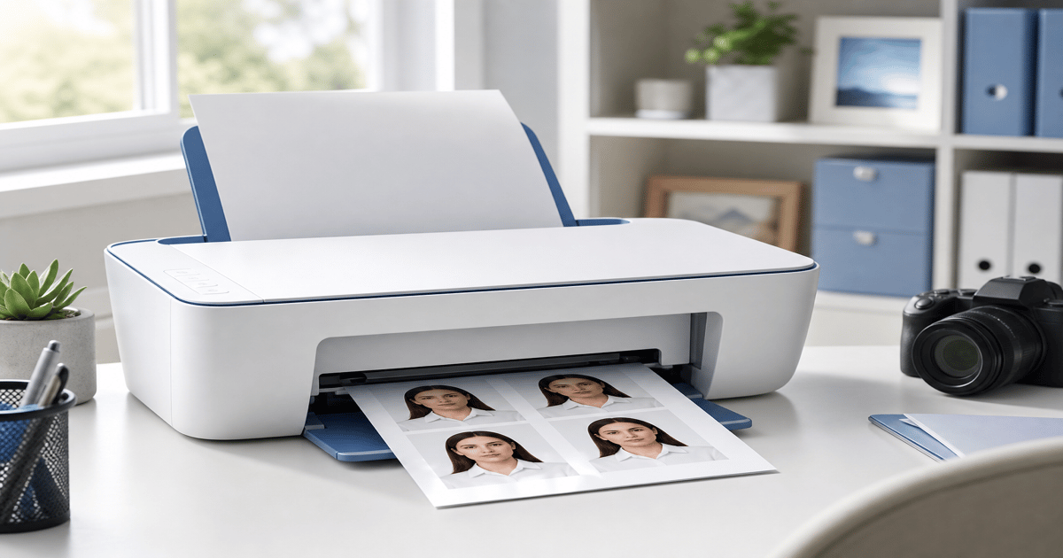 Home inkjet printer output of a US passport photo on glossy photo paper