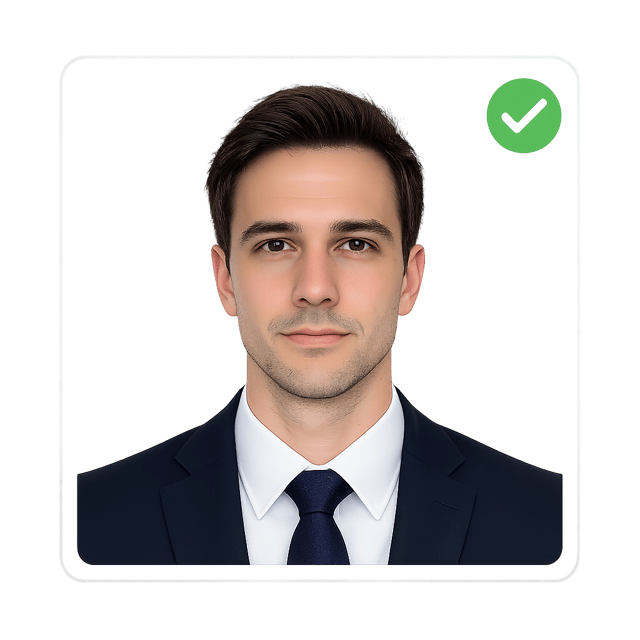 Passport-ready photo with white background